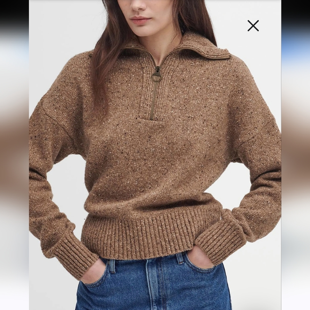 BARBOUR lavensdale half zip knitted jumper, Honey, US size 2, NWT
